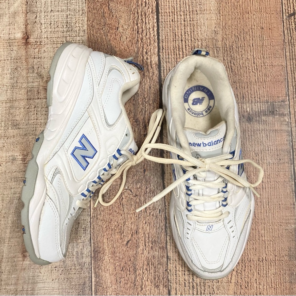 New Balance Kids White and Blue Athletic Sneakers